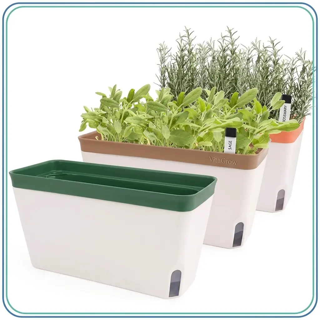 Self-Watering Planter Pots Set of 3 - 10.5" Indoor Plant Pots with Water Level Window for Herbs Vegetables Succulents