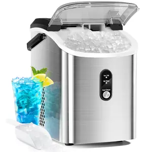 Nugget Countertop Ice Maker with Soft Chewable Ice, 34Lbs/24H, Pebble Portable Ice Machine with Ice Scoop, Self-Cleaning, One-Click Operation, for Kitchen/Office Stainless Steel (Silver) icemachine