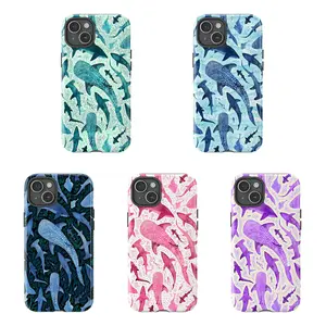 [No magnetic] Watercolor Shark Whale Phone Case,Ocean Blue Teal Aesthetic durable phone Cover,for iPhone 17 16 15 14 13 12 11 8 7 for Samsung Series,Shockproof Protective Dual-Layer design phone case,trending phone Cover,perfect gift for girl