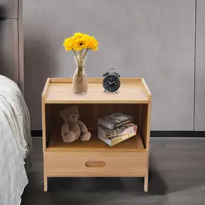 Solid wood nightstand modern simple bedroom storage cabinet Apartment rubber wood bed side cabinet Nightstand - walnut color