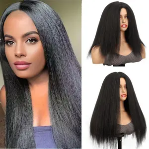 Long Yaki Straight Synthetic Wig Heat Resistant Black Full Head Wig for Women,Natural Fluffy Texture