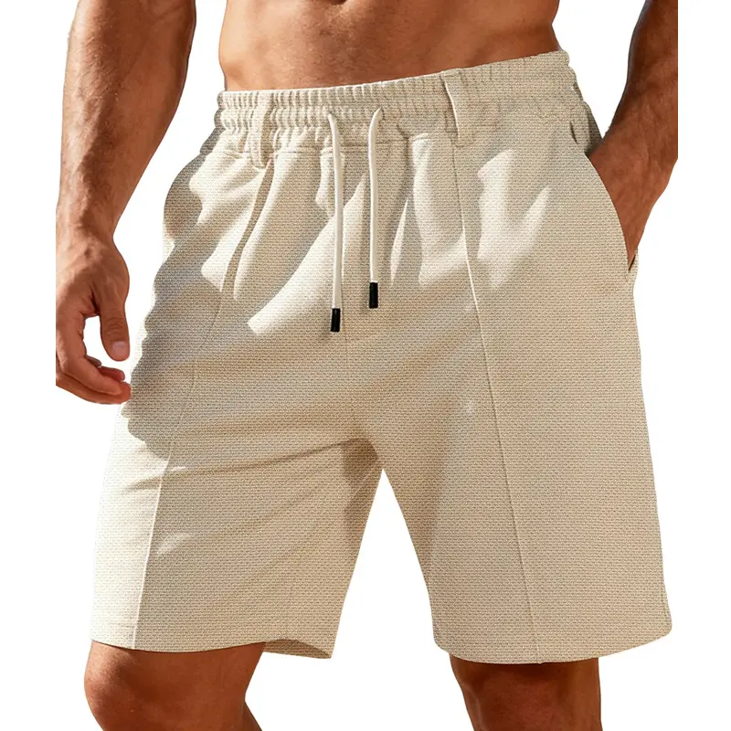 Summer solid-color quick-dry men’s casual shorts, breathable micro mesh fabric, elastic drawstring waistband, loose straight fit, versatile for everyday wear at home, walking, and outings.