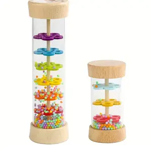 Wooden Rain Sound Tube Baby Grasp Training Rattle, Sand Texture Sensory Enlightenment, Safe Educational Toy for Babies and Infant