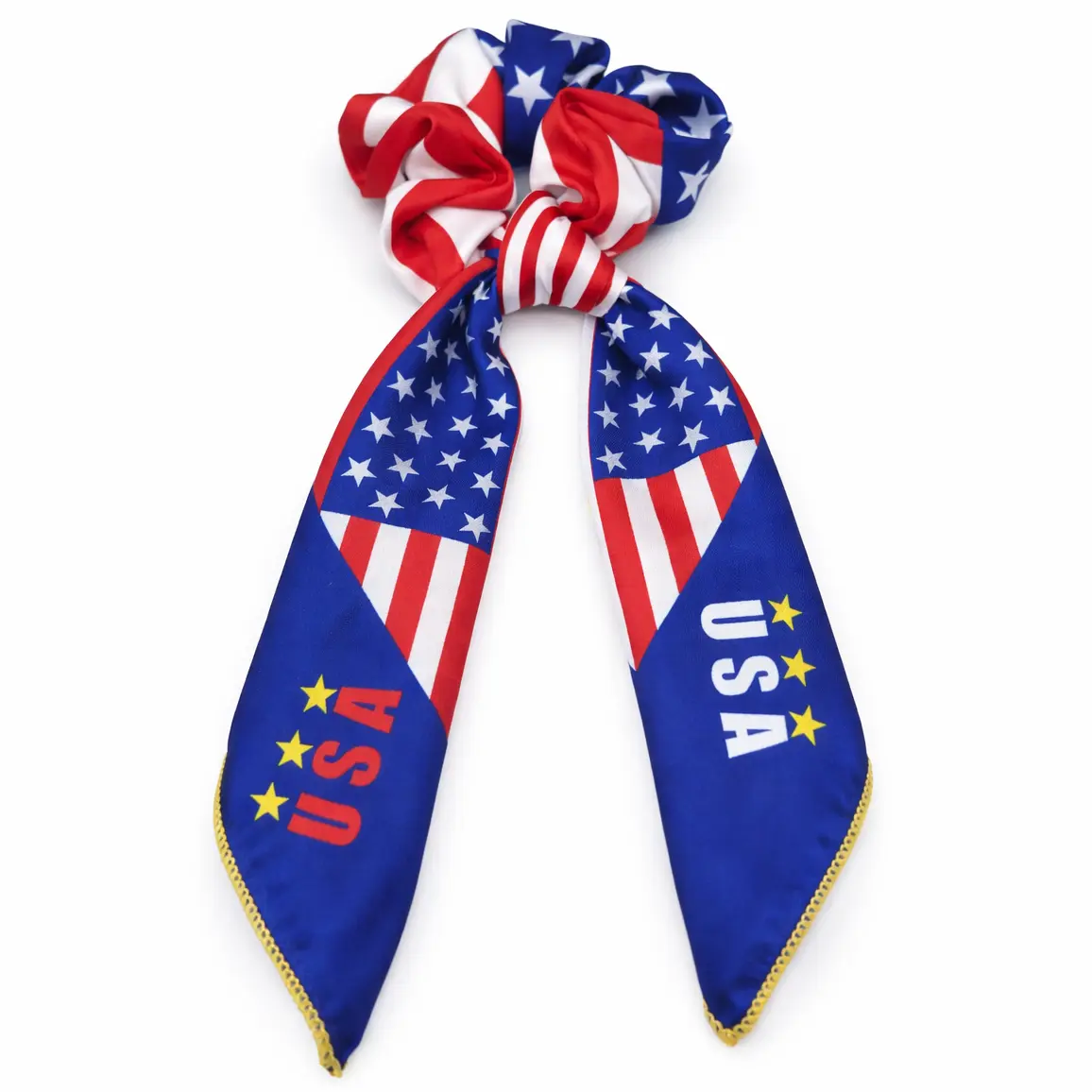 Women's Hair Accessory Set, 5-Piece Patriotic Flag Print Kit with Headband, Scarf, Clips & Scrunchie for National Day Celebration, Square Scarf, Fashion Headbands, Secure Hold, Soft Fabric