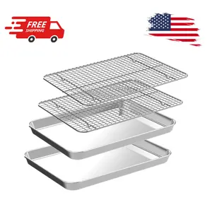 Quarter Sheet Pan with Cooling Rack Set [2 Baking Sheets + 2 Baking Racks]