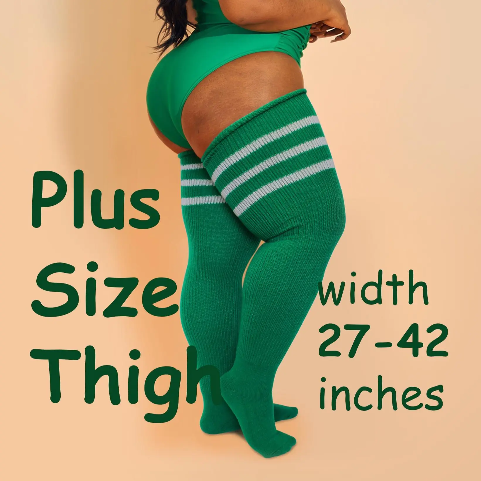 REAL PLUS SIZE Thigh Highs Socks with Stripes | Extra Long Over the Knee Long Socks | Thigh High Socks for thighs 27-42'' | + Free Thigh Belts Womenswear Striped Bridal Print Overall Leg