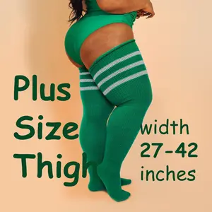 REAL PLUS SIZE Thigh Highs Socks with Stripes | Extra Long Over the Knee Long Socks | Thigh High Socks for thighs 27-42'' | + Free Thigh Belts Womenswear Striped Bridal Print Overall Leg