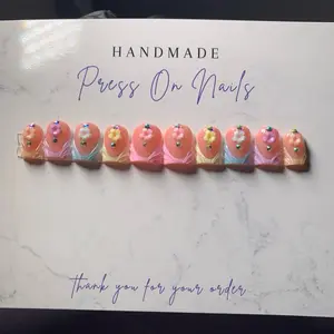 Delilah’s Bloom Pastel Floral Press-On Nails 3D Flower Glossy Handmade Soft Glam Nail Set with Rhinestone Accents for Spring Birthdays Vacations