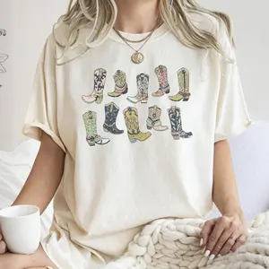 Colorful Cowboy Boots, Western, Cowgirl, Country,  Tshirt, Women's Crew Neck, Crewneck