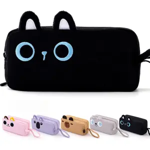 Cartoon Pencil Case, Large Capacity Pen Pouch with Embroidered  Design, School Supplies Bag for , Teens, Students (Black )