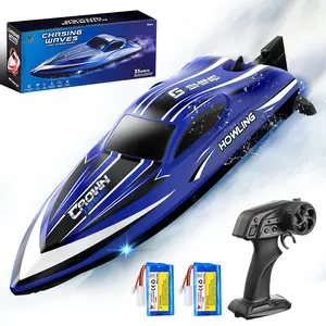 RC Boat for Kids & Adults 35KM/H High Speed Waterproof Remote Control Boat  with 2.4GHz Remote LED Lights Automatic Flip Water Cooling Low Battery Out-of-Range Alarm 2 Batteries for Pool Lake Racing