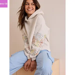 Cute Hoodies for Teen Girls Floral Embroidered Patchwork Hoodie Y2k Oversized Pullover Sweatshirt Preppy Streetwear