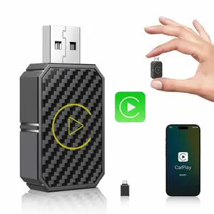 2-in-1 Wireless CarPlay Android Auto Dongle Plug & Play, Bluetooth 5.0 WiFi Automatic Connection USB Adapter, OTA Upgrade Mini Carbon Fiber Design for OEM Wired CarPlay Vehicles