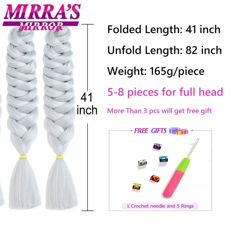 New 41 Inch Long Jumbo Braiding Hair Purple Synthetic Braids Hair Extensions Pink Blue  Hair For Box Braid Support Wholesale