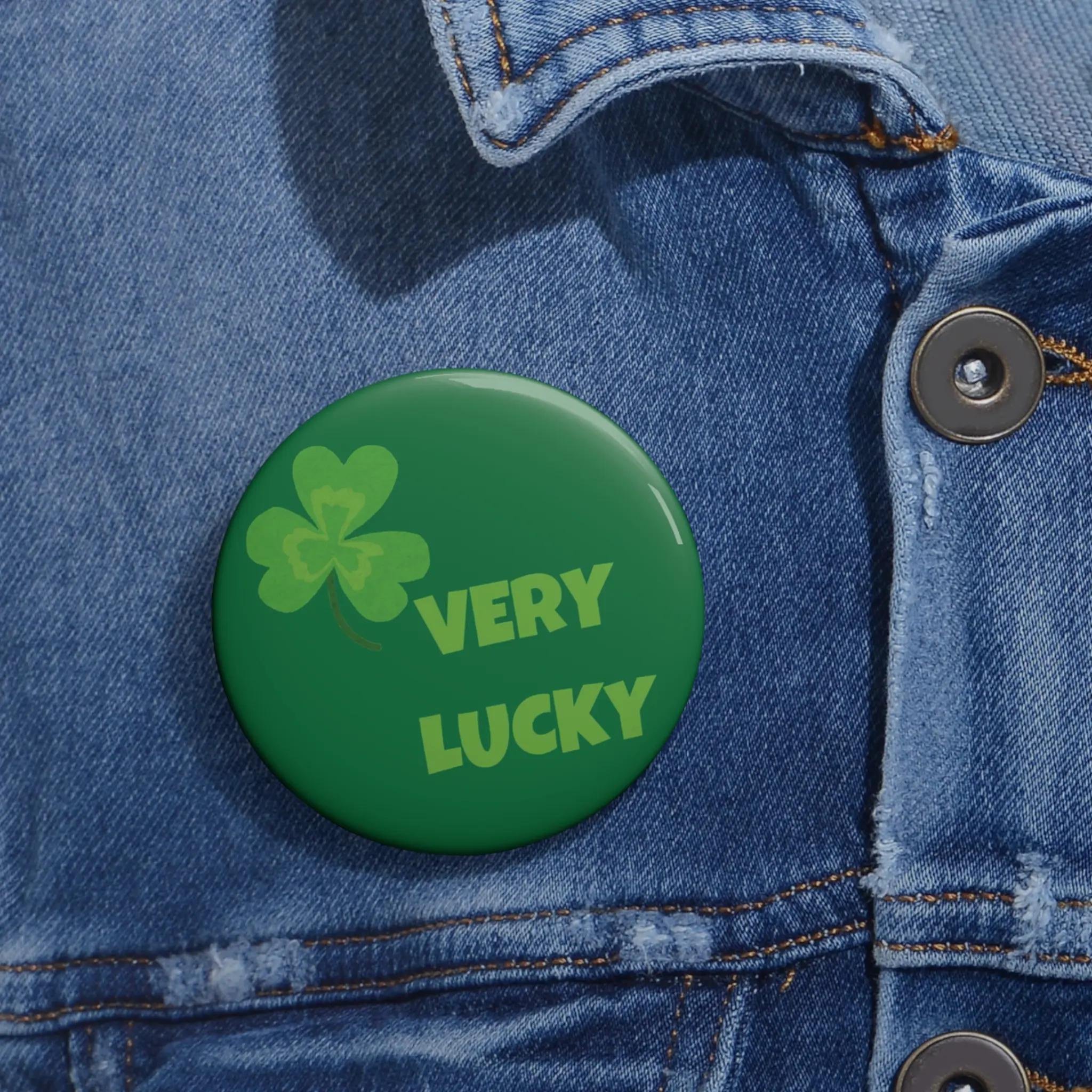 Clover Lucky Pin Button, St Patrick's Day Customized Badge, Irish Shamrock Pinback, Festive March 17 Accessory, Green Cloverleaf Brooch, Good