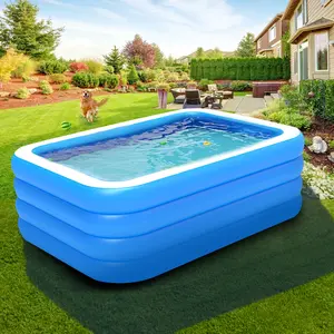 70*45*23inch Blue And White 4-ring Inflatable Pool Thickened Foldable Pool Home Outdoor Patio Garden Camping