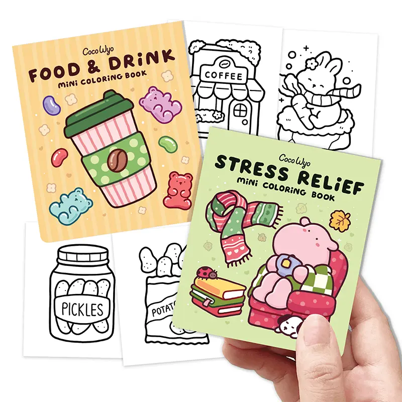 Coco Wyo Mini Coloring Book Set of 2 (3 x 3.5 in) – Stress Relief, Food & Drink