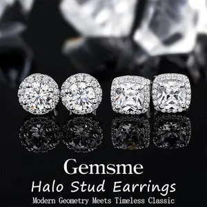 GEMSME Round/Square Cut Cubic Zirconia Halo Stud Earrings  Higt Quality Perfect Birthday Gift for Women Stylish Trending Jewelry E-0984