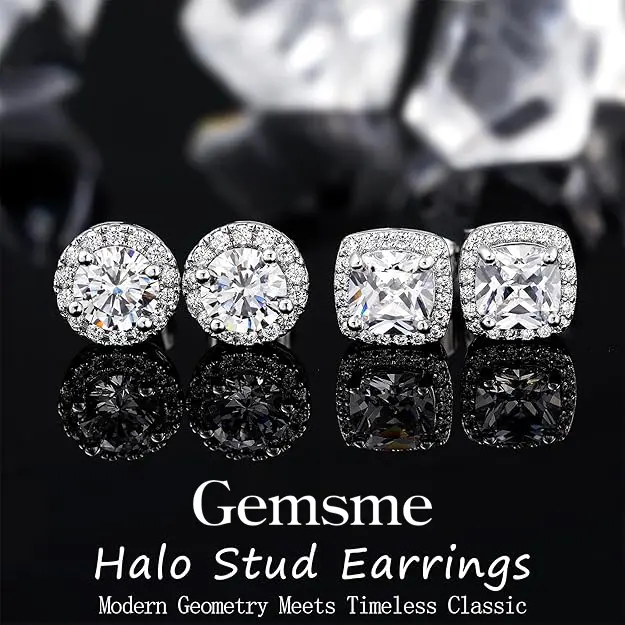 Cubic Zirconia Halo Stud Earrings for Women, Round or Square Cut Fake Diamond Earrings, Birthday-Perfect Stylish Jewelry, Artificial Zircon Earrings