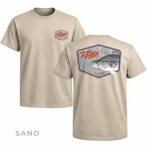 Radfin Topographic Bass T-Shirt 2 Sided – Detailed Bass Graphic with Map Lines, Perfect for Anglers & Outdoor Enthusiasts,, Casual Crew Neck Tee