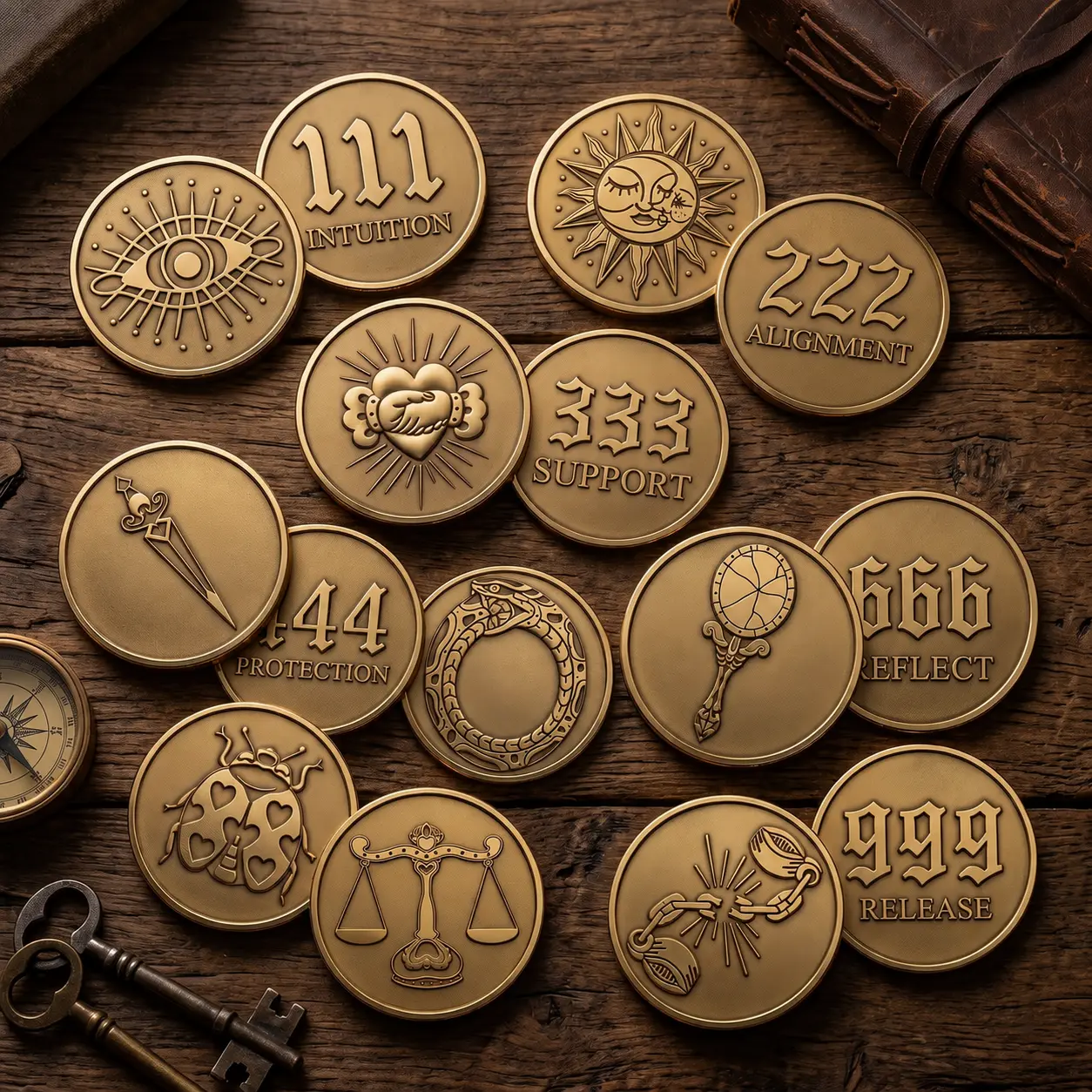Spiritual Angel Number Coin, 111 222 333 444 555 666 777 888 999, Numerology Coin, Gold Gift, Collectible Medallion
