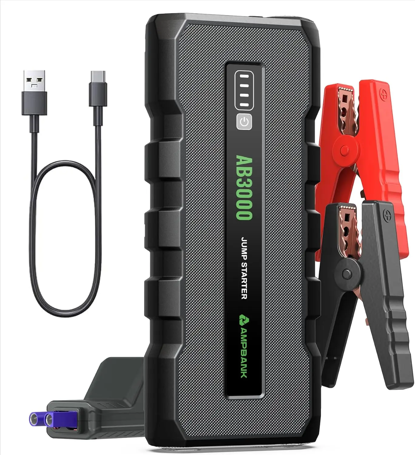 AMPBANK Upgraded AB3000 Jump Starter Portable, 3000A Battery Charger Power Bank ,compatible with 12V cars, SUVs, motorcycles ,lawn mowers