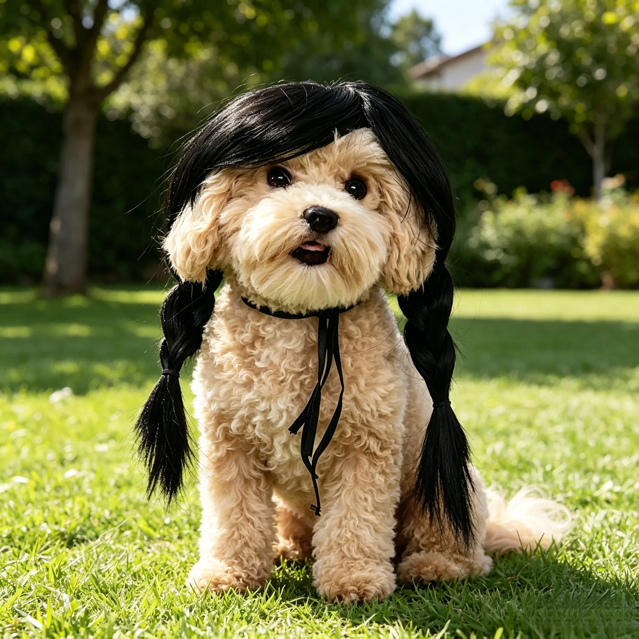 Double Ponytail Pet Wig - Easy-to-Use Dog Hair Accessory, Halloween Holiday Dressup Decorative Outfit Prop