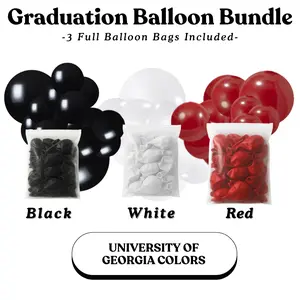 Graduation Balloon Bundle -  University Of Georgia Colors Black, White, Deep Red - Sizes 5"- 12"- 18"
