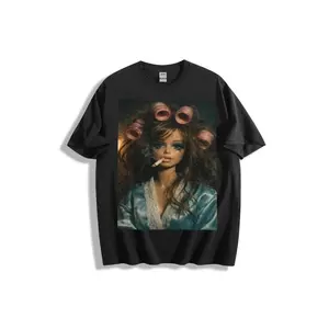 Surreal Stylized Humanoid Figure with Brown Hair, Blue Satin Robe, Smoking Cigarette, Makeup Artistic Home Decor Print Poster - Vintage Eerie Wall Art for Bedroom Living Room Office Decoration