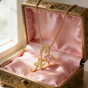 Art Design Letter Necklace with, Gold Chain Set Adjustable Size Perfect Gift for Women and Girls