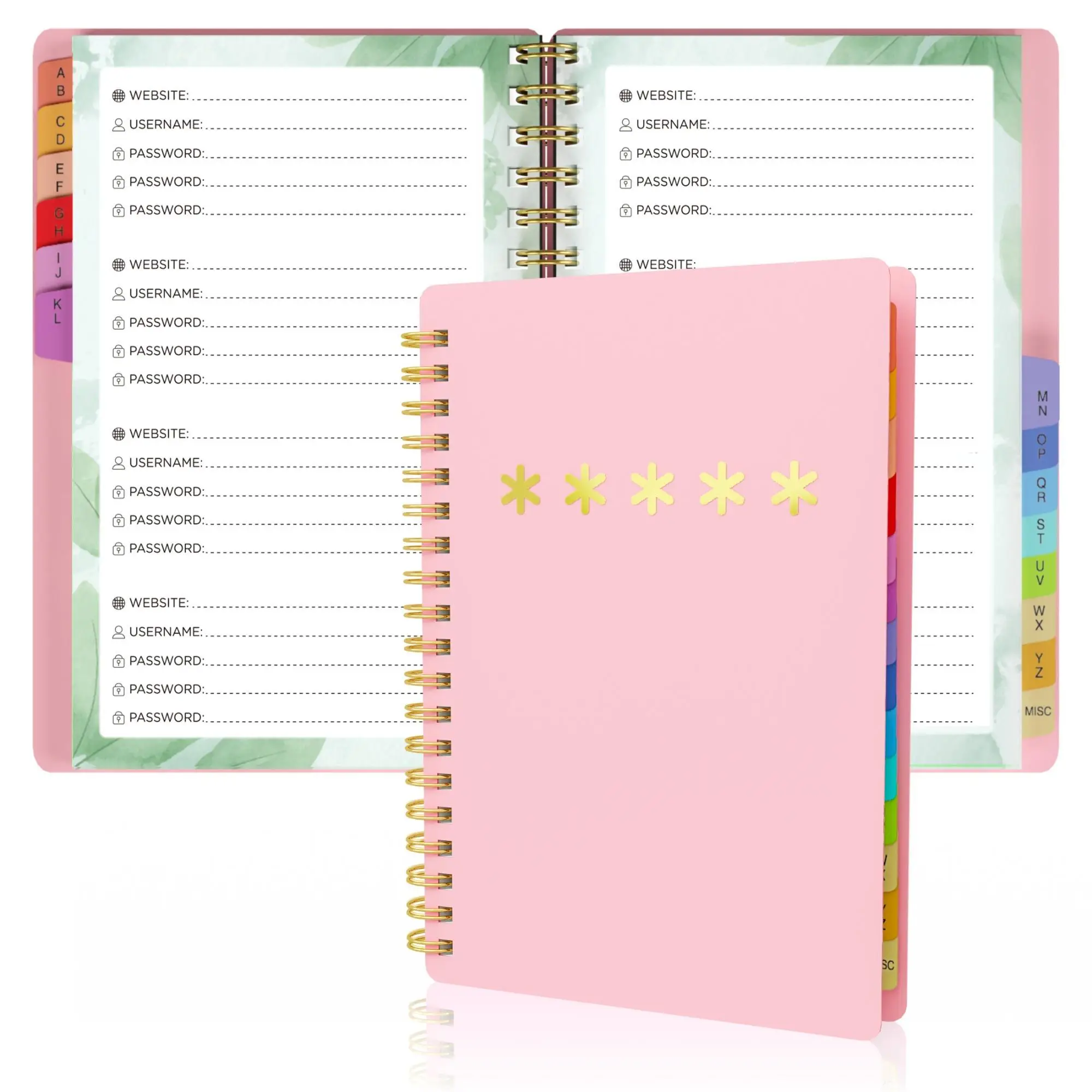 Spiral Password Book, 1 Count 4.5x6.5 Inch Alphabetical Tabs Password Book, Alphabetized Password Book for Home Or Office, School Supplies, Summer Gif