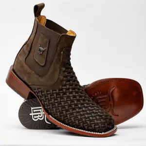 Brown Basketweave Chelsea Boot - Square Toe