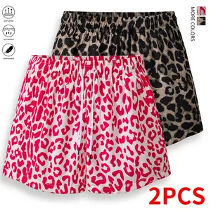 Set of 2: women’s leopard print shorts with drawstring — suitable for park walks, family activities, and outdoor outings; everyday wear; spring/summer casual clothing; summer apparel; women’s clothing; women’s shorts.,summervibes