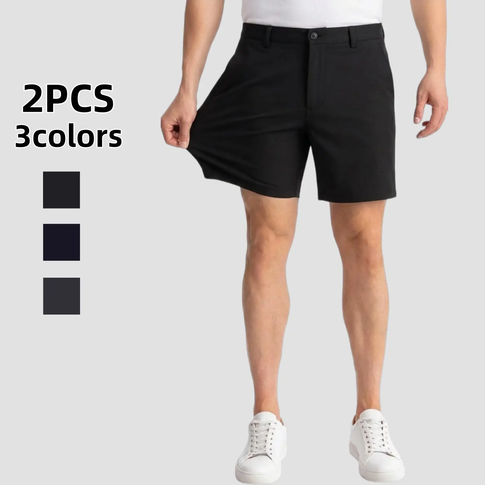 2-piece set Mens Casual Slim Fit High Stretch Shorts with Built-in Liner for Comfort 2026 Summer New Arrival Breathable Wrinkle Resistant Anti-Pilling Moisture Wicking for Men Business Work Golf Daily Wear