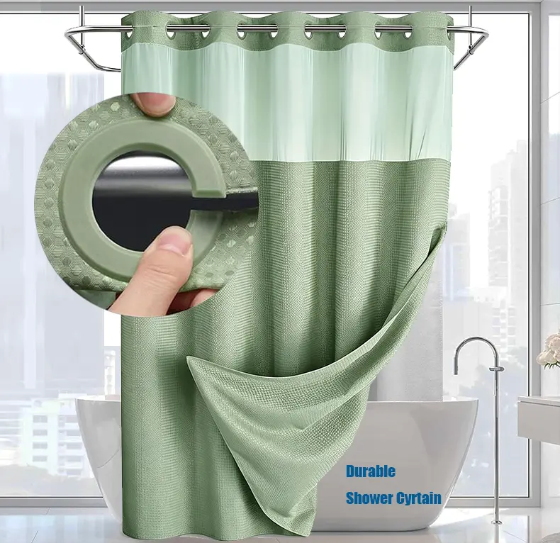 Modern Polyester Waterproof Mildew-Resistant Waffle Shower Curtain, Double-Layer Large Size with Big Loops, Bathroom Partition Curtain, Household Essential, Bathroom Decor Ideas, Multicolor Fireworks Pattern refresh,Golden,stylish,home,fabric,Fe,r,machine