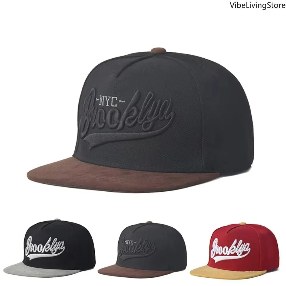 Brooklyn Embroidered Casual Baseball Cap, Unisex Flat Bill Design in Lightweight Acrylic with Non-woven Craft, Adjustable for Outdoor Sun Protection, Engagement, Flat Bill Hats