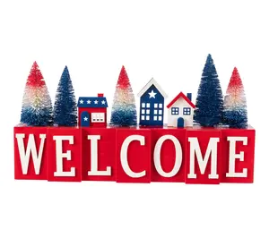 Glitzhome 14''L Patriotic Americana House /TreeTable Decor