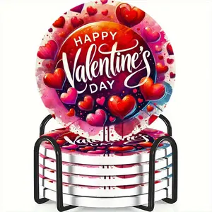 6-piece Ceramic Non-slip Heat-resistant Coasters, Valentine's Day Theme, Suitable for Coffee Drinks, Ideal for Home and Restaurant Decoration, Exquisite Birthday or Holiday Gift Choice