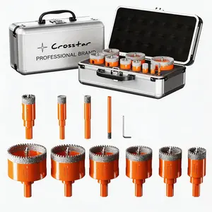 Crosstar 10pcs Diamond Drill Bit Set, Guided Drills with Springs, for Tiles, Ceramics, Marble, Granite, Sizes 6-50mm, Aluminum Housing