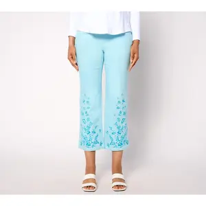 Isaac Mizrahi Live! Petite True Denim Wide Leg Crop Jeans w/ Embroidery