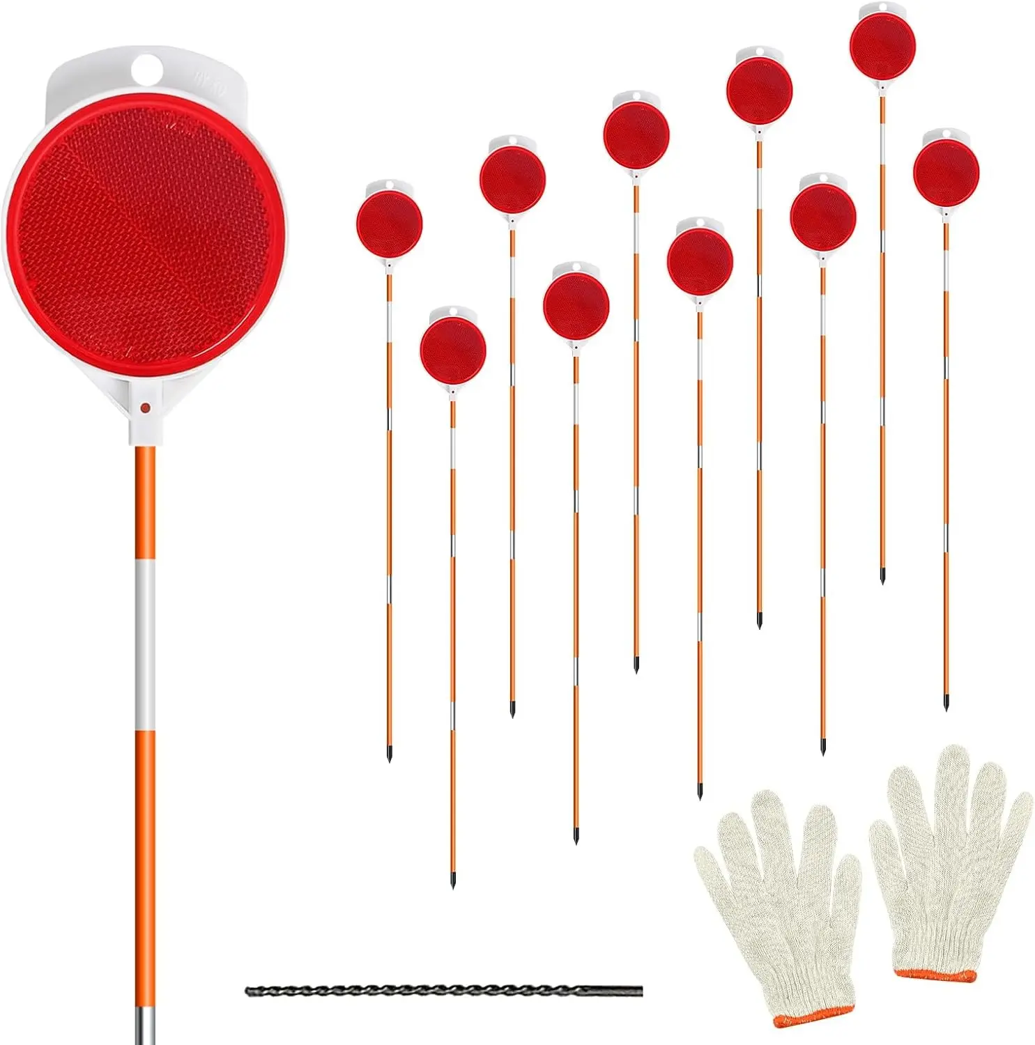 10Pcs Reflective Driveway Markers,48in Reflective for Driveway on Poles | Orange Fiberglass Snow Stakes with Double Sided Reflector and Reflective Tape for Parking Lots, Walkways and Sidewalks (10)