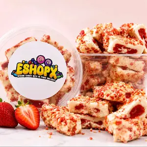 Eshopx Medium Freeze dried Strawberry shotcake Ice cream in deli container sealed Eshopx Medium Freeze dried Strawberry shotcake Ice cream in deli container sealed