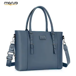 MOSISO PU Leather Laptop Tote Bag for Women, Waterproof Large Capacity Work Shoulder Briefcase Handbag, Fits 13.3-17.3 Inch, Durable Lightweight Computer Carrying Case, Black Friday Gift Choice, Adjustable Strap, Top Zipper Closure