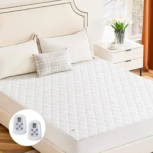 12 Heat Settings Dual Zone Heated Mattress Pad Queen King Size with 2 Controllers Auto Shut Off Machine Washable Soft Quilted Polyester #BeddingMustHaves #CoupleGoals