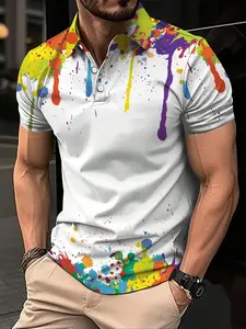 Men's Summer Tropical Golf Classic Casual Fashion Tie-Dye Polo Shirt, Regular Fit Collared Top with Button Details, Slight Stretch Polyester Fabric