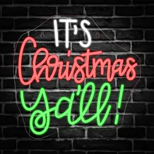 1pcs It's Christmas Yall Colorful LED Neon Light Wall Lamp, Christmas Decoration, Home Office Shop Window Decor, Holiday Lighting, USB Powered