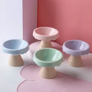 Ice-Cream-Shaped Ceramic Cat Bowl with Slanted Neck Guard and Anti-Tip Design