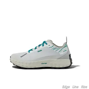 Off-White Runners with Light Gray-Silver Structural Seam, Teal Turquoise Accent Band & Off-White Contoured EVA Midsole — Dark Gray Rubber Outsole, Geometric Groove Tread for Wet Pavement Grip