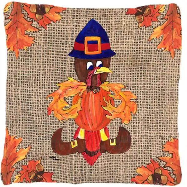 Thanksgiving Turkey Pilgrim Fleur De Lis Decorative Pillow, 14x2x14in, Fade-Resistant, Stain-Resistant, Machine-Washable, Indoor-Outdoor Textile Pillow