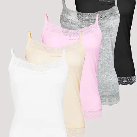 5pcs Modal Camisole Vest Lace Patchwork Strap Tank Top Summer Solid Color Soft Skin-friendly Base Shirt for Women